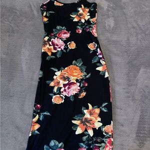 Fashion Nova Black Midi Dress with Vibrant Floral Design